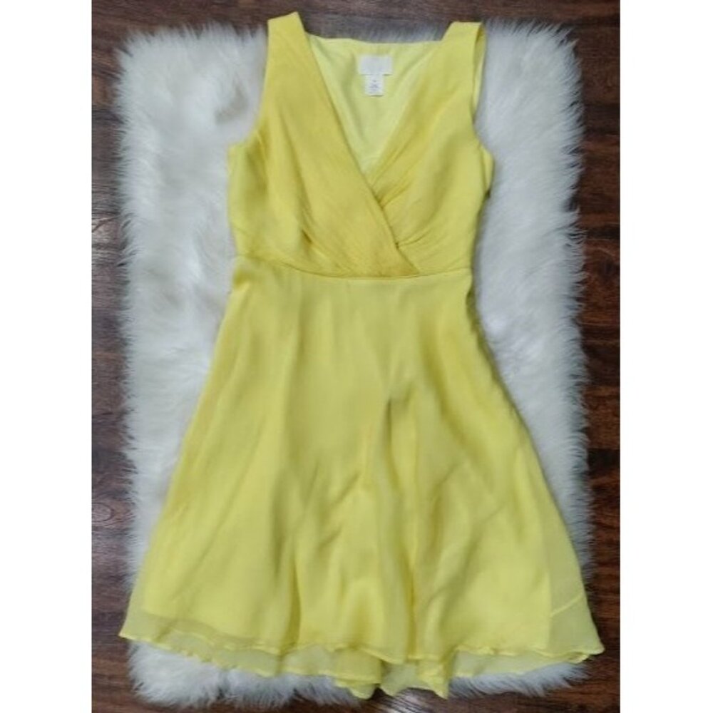 J. Crew Evie Sleeveless Silk Chiffon V-Neck Mini Butter Yellow Whimsy Size 6P - Picture 2 of 9